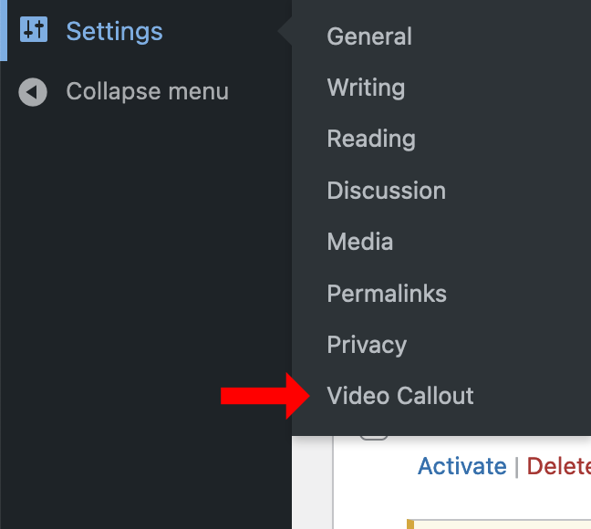 Video callout settings options