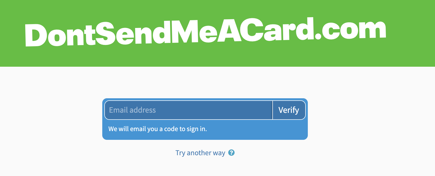dontsendmeacard.com password-less login